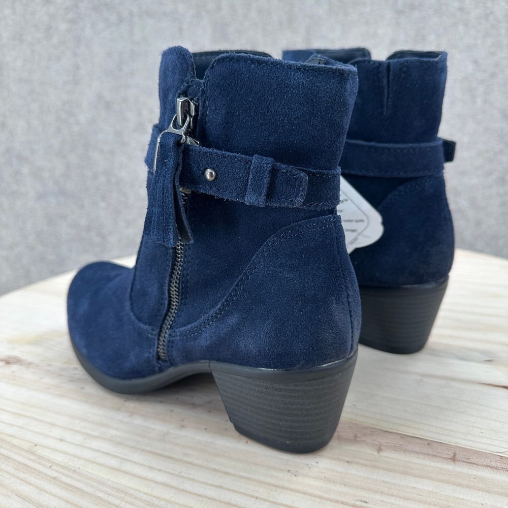 NEW Earth Origins Tori Navy Blue Suede Ankle Boots 9.5 Tassel Booties Block Heel - Picture 3 of 12